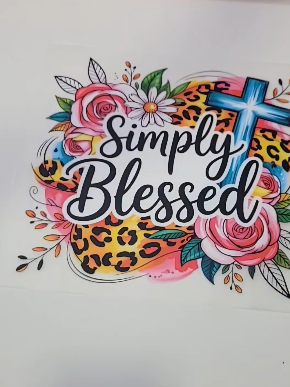 Simply Blessed Floral Leopard Cross Graphic Tee Print NWT